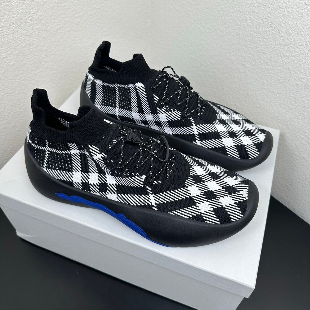 Burberry Men Check Plaid Knit Sock Sneakers Black White Trainer Men 10 EU 43 NIB - Picture 2 of 12